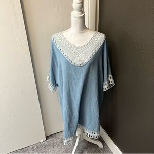 Misslook linen tunic with white lace detail